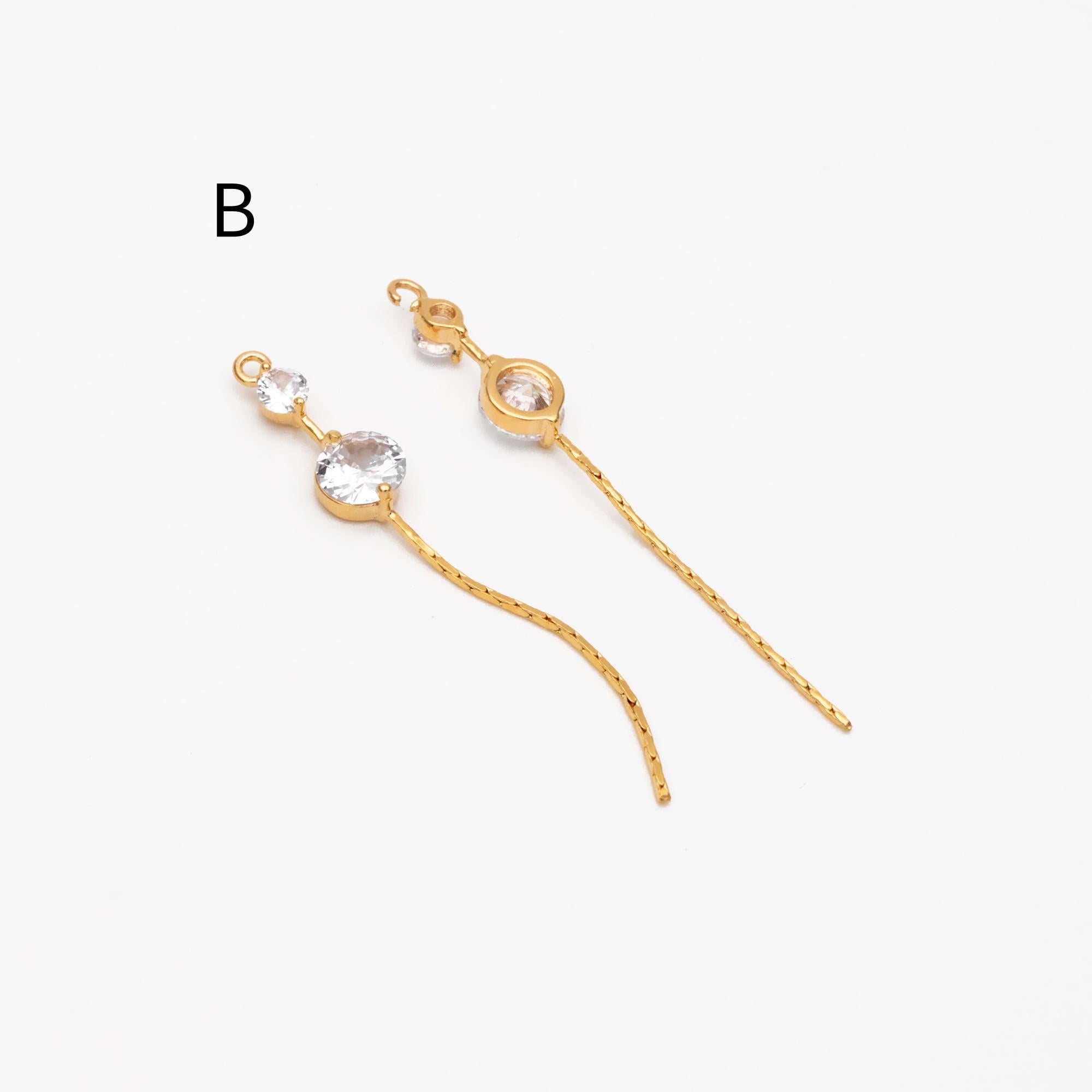 4pcs Gold/ Silver Chain Tassel Charms, CZ Pave Taseel, 18K Gold/ Rhodium plated Chain Pendants (GB-1234)